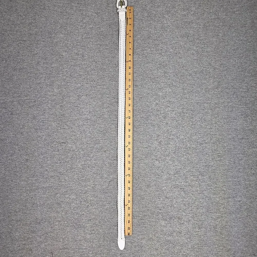 VINTAGE WHITE BRAIDED SPLIT COWHIDE LEATHER BELT – GOLD BUCKLE – SIZE L 38